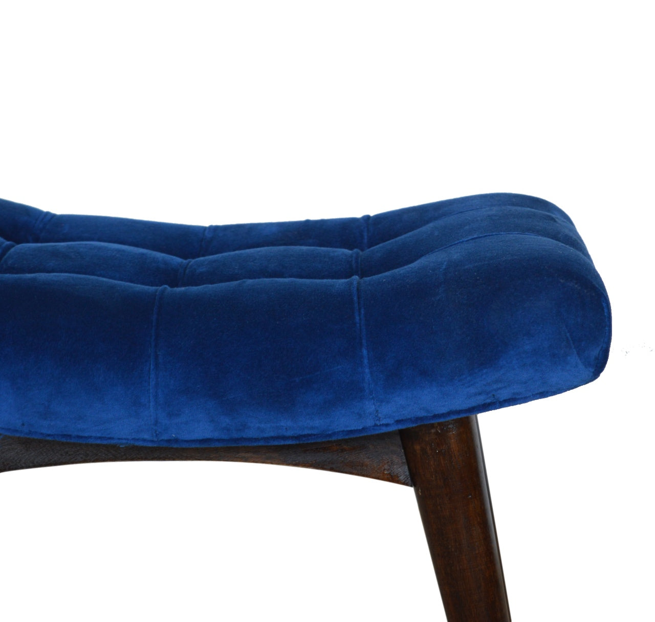 Solid Wood Royal Blue Cotton Velvet Deep Button Bench Stool Seat