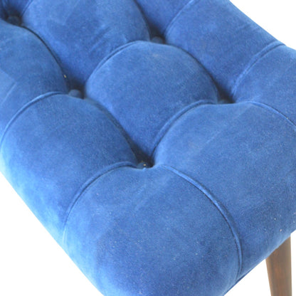 Solid Wood Royal Blue Cotton Velvet Deep Button Bench Stool Seat