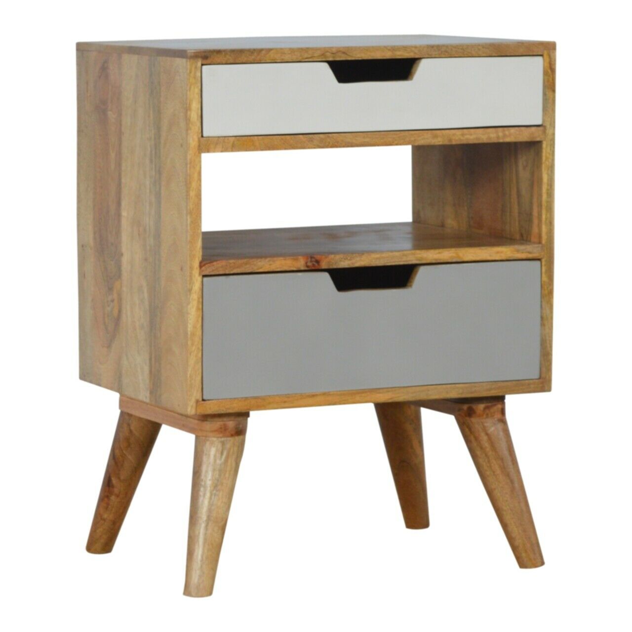 Solid Wood 2 Drawer Grey & White Painted Bedside