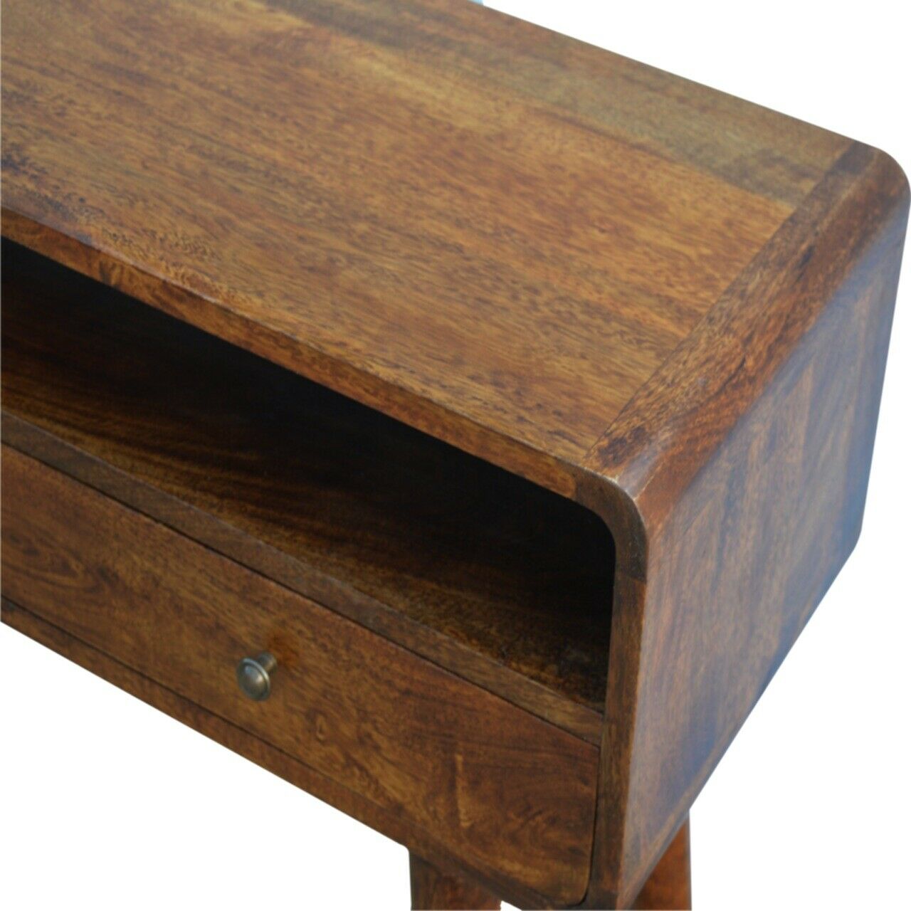 Solid Wood 2 Drawer Curved Chestnut Console Table