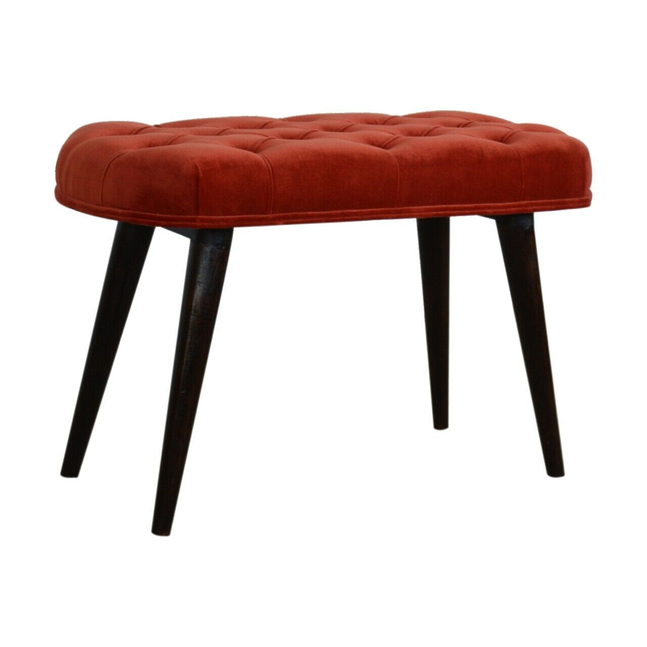 Solid Wood Brick Red Cotton Velvet Deep Button Bench