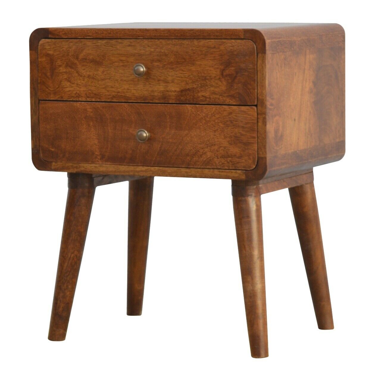 Solid Wood 2 Drawer Chestnut Bedside Table