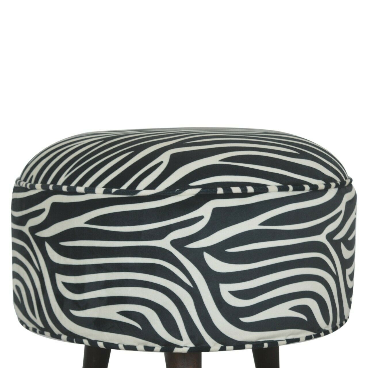 Solid Wood Zebra Print Footstool | Nordic Style Walnut Legs