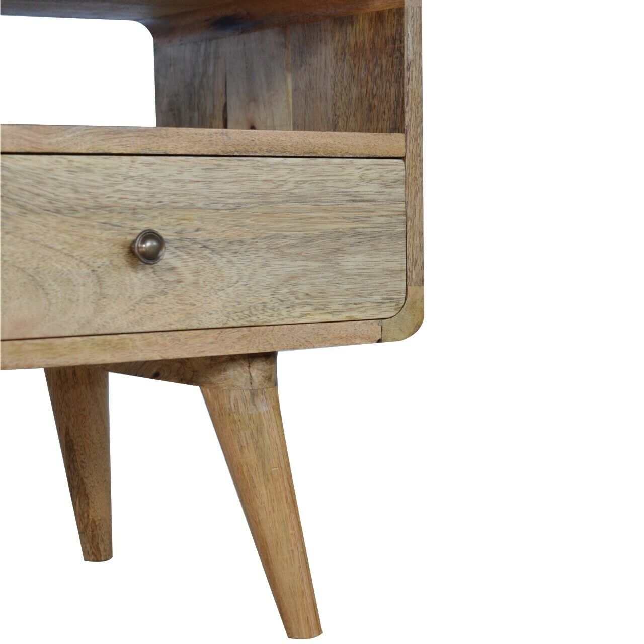 Solid Wood Curved TV Stand with 2 Drawers