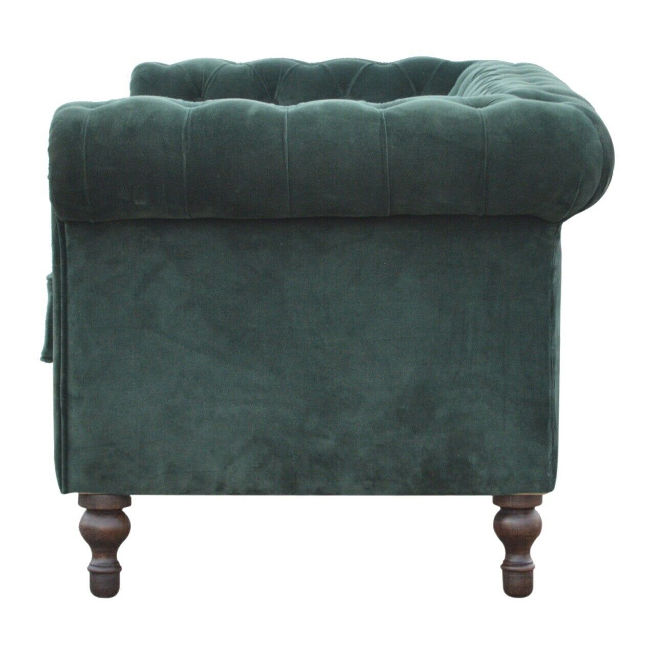 Solid Wood Emerald Green Velvet 2 Seater Chesterfield Sofa