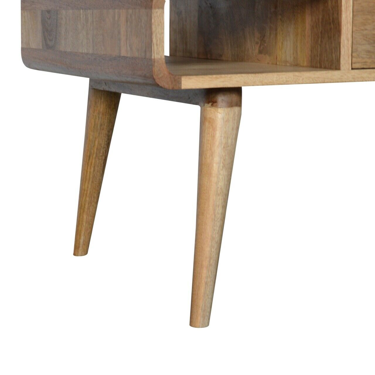 Solid Wood Curved Coffee Table / TV Stand with Drawer and Shelves