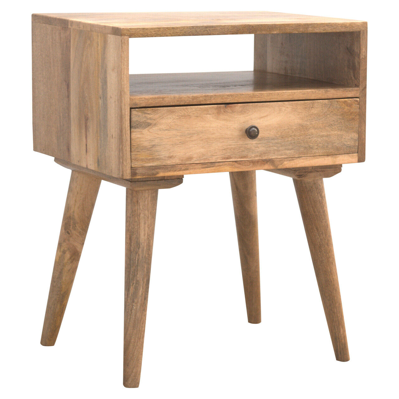 Solid Wood Nordic Style Bedside with Drawer & Shelf