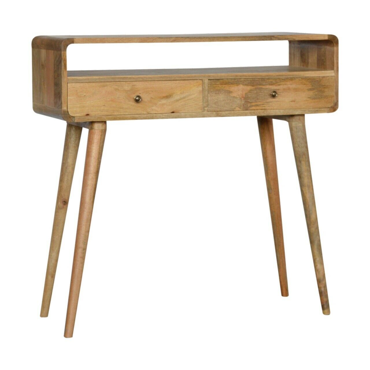 Solid Wood 2 Drawer Open Slot Curved Console Table