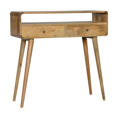 Solid Wood 2 Drawer Open Slot Curved Console Table