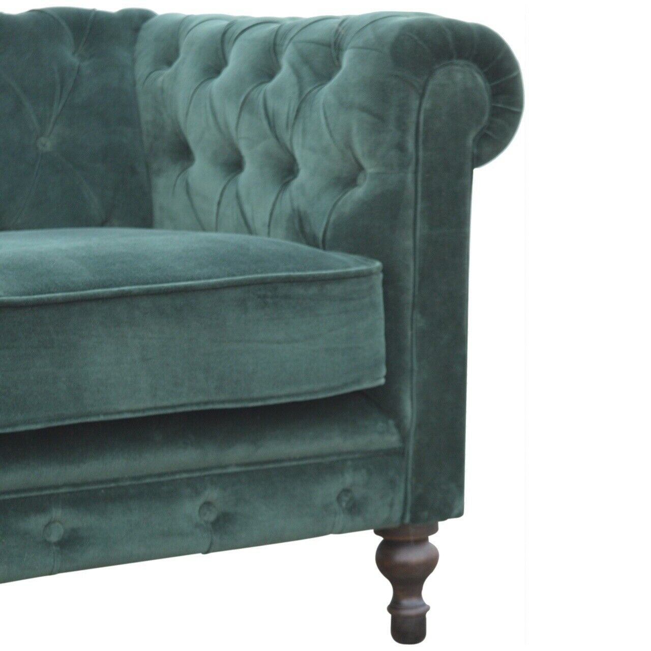 Solid Wood Emerald Green Velvet 2 Seater Chesterfield Sofa