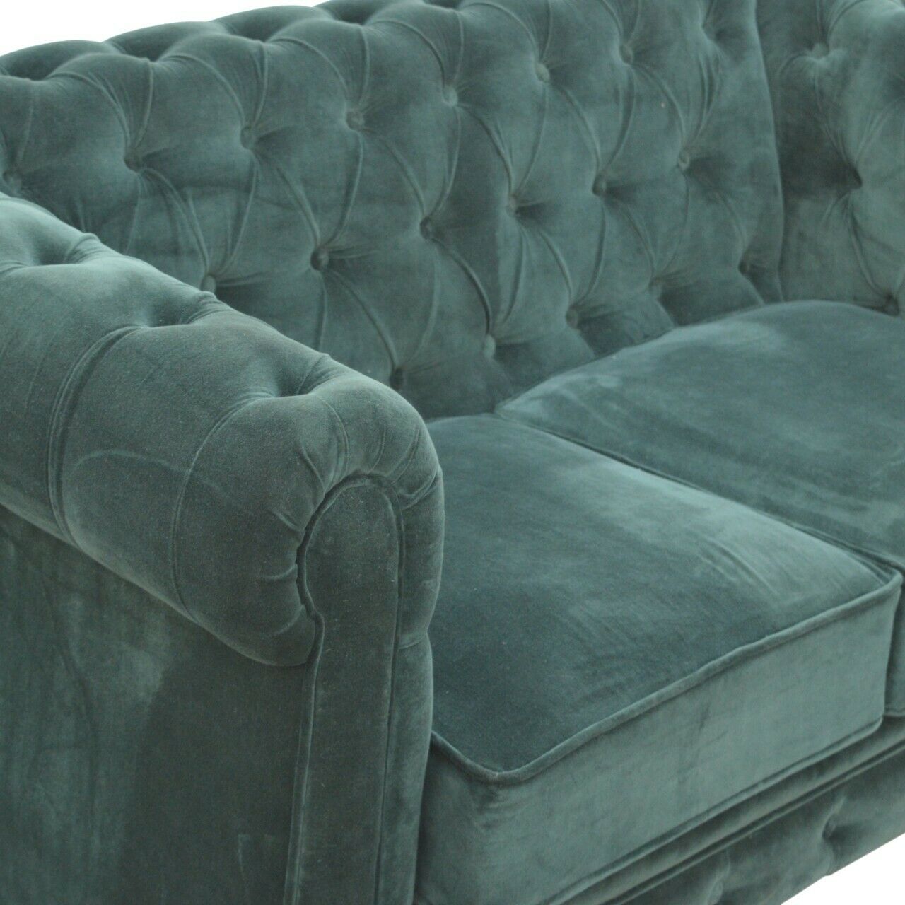 Solid Wood Emerald Green Velvet 2 Seater Chesterfield Sofa