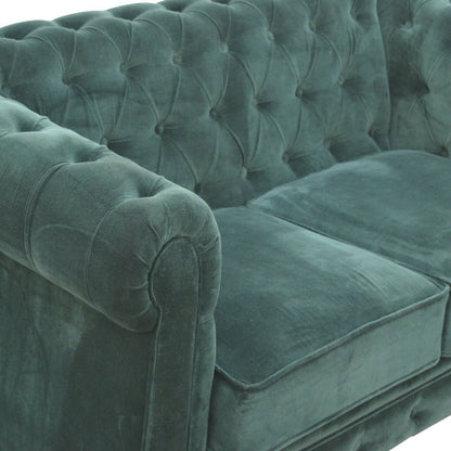 Solid Wood Emerald Green Velvet 2 Seater Chesterfield Sofa