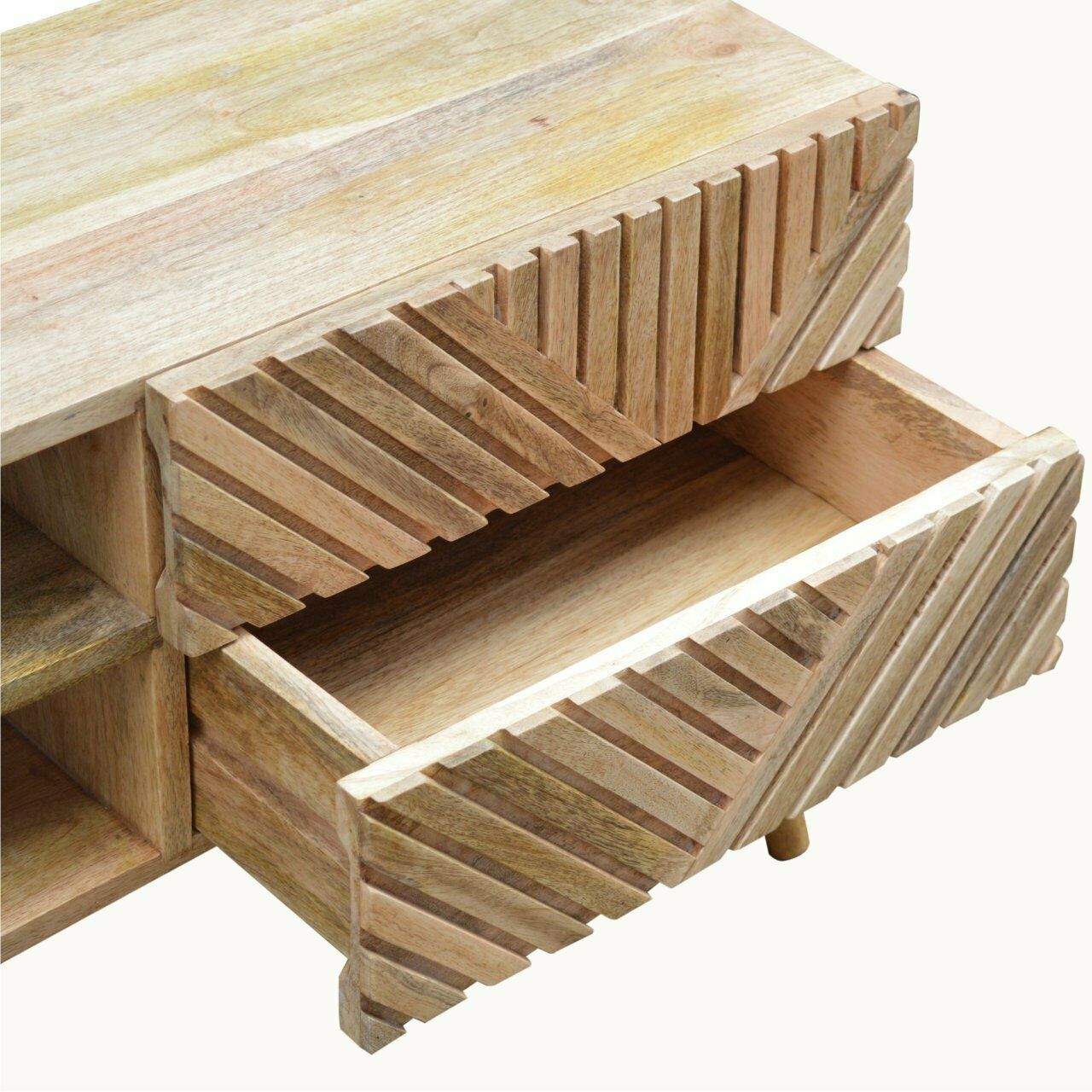 Solid Wood 2 Drawer Line Carved TV Stand