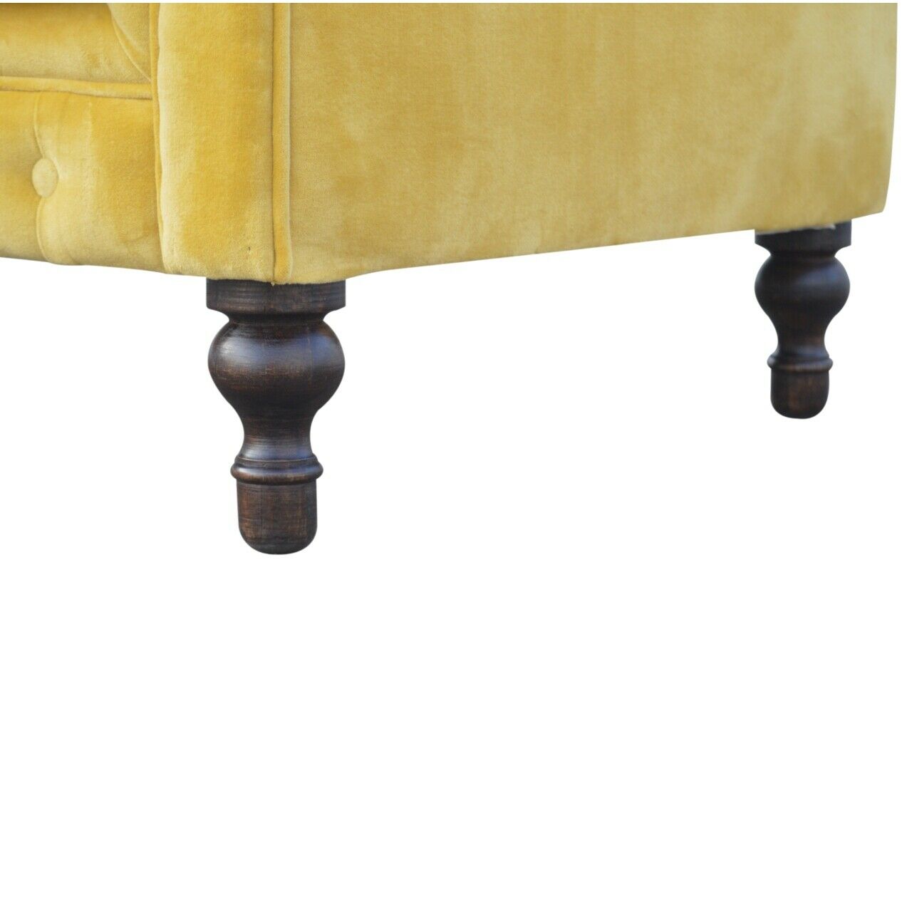 Solid Wood Mustard Yellow Velvet 2 Seater Chesterfield Sofa