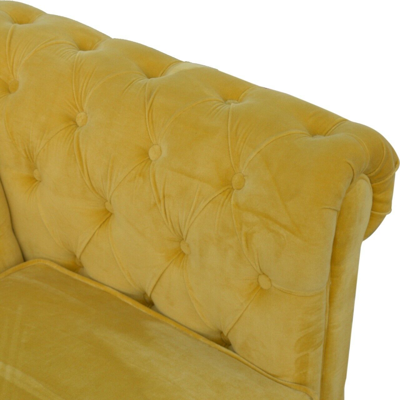 Solid Wood Mustard Yellow Velvet 2 Seater Chesterfield Sofa