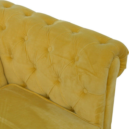 Solid Wood Mustard Yellow Velvet 2 Seater Chesterfield Sofa