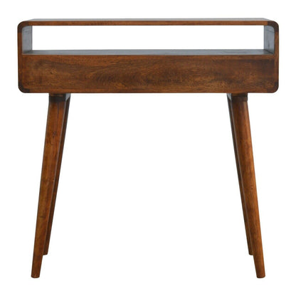 Solid Wood 2 Drawer Curved Chestnut Console Table