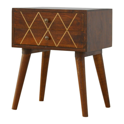 Solid Wood Chestnut Side Table with Gold Detailing