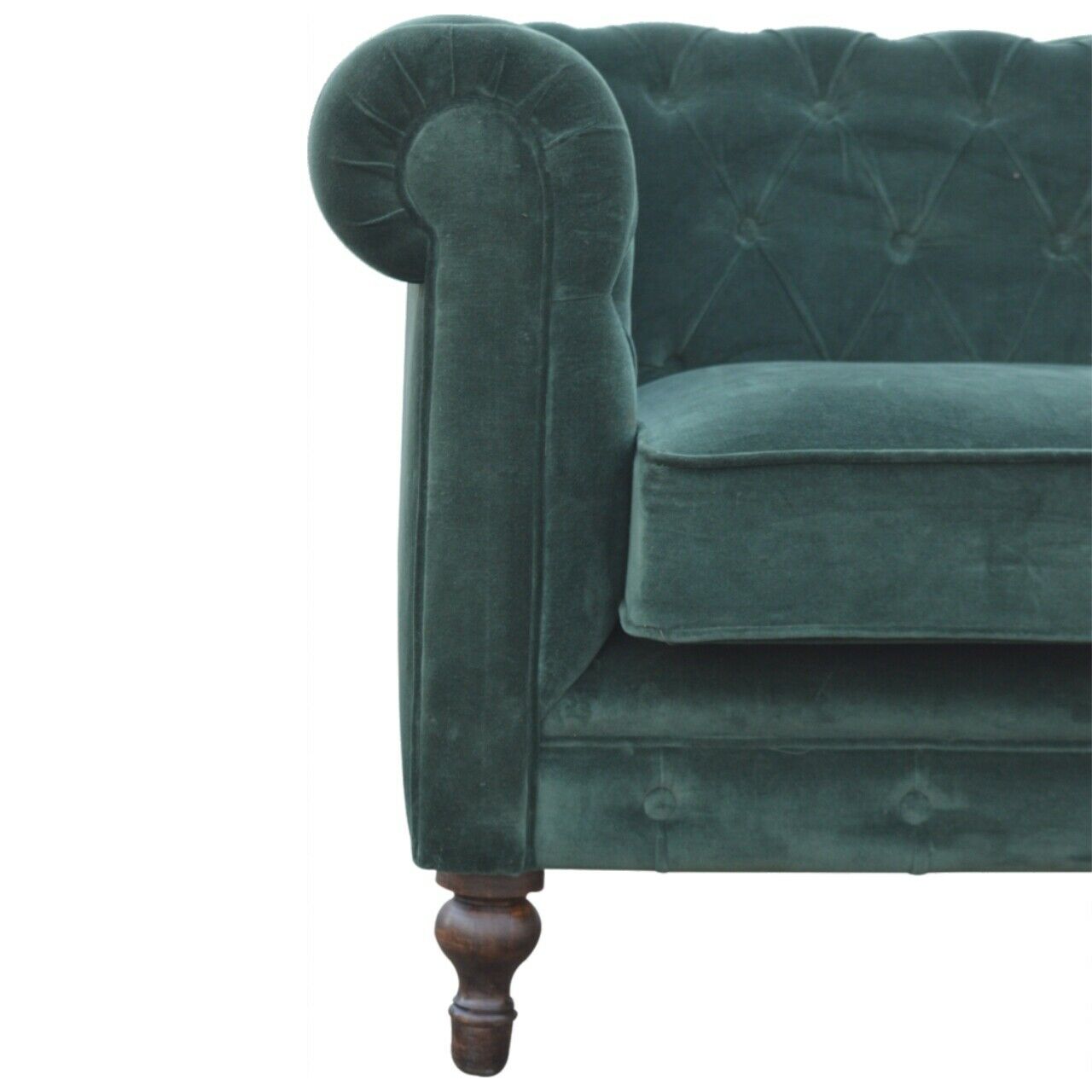 Solid Wood Emerald Green Velvet 2 Seater Chesterfield Sofa