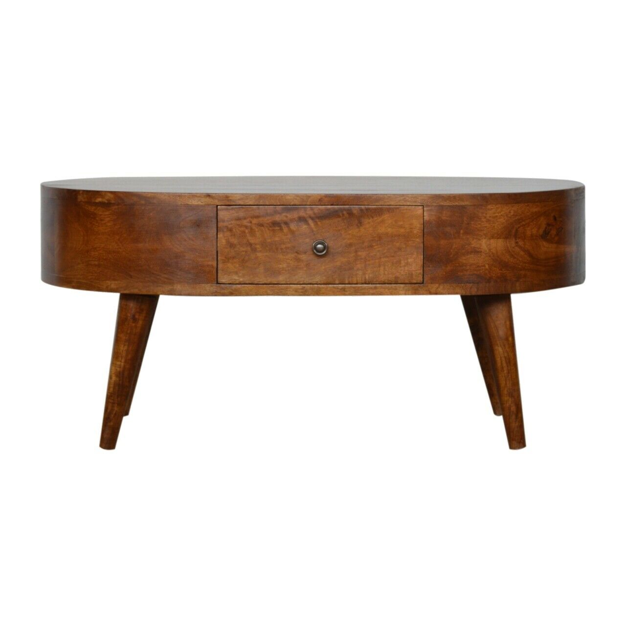 Solid Wood Chestnut Rounded Coffee Table with Drawer