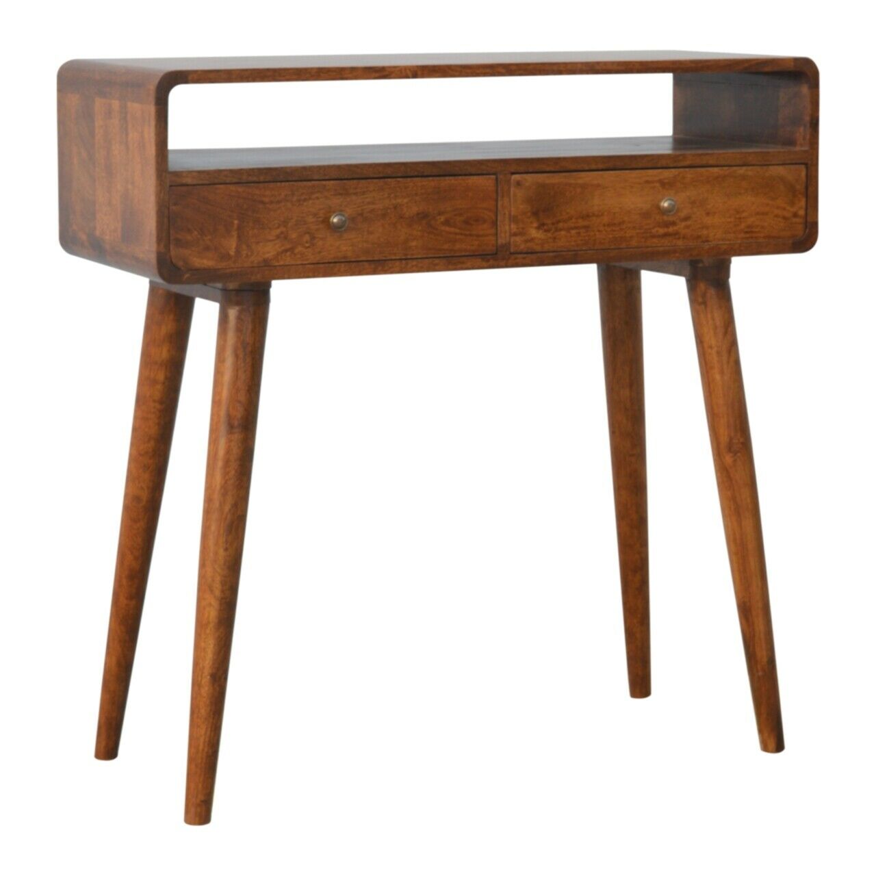 Solid Wood 2 Drawer Curved Chestnut Console Table