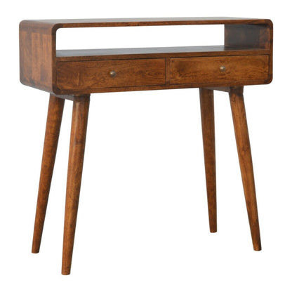 Solid Wood 2 Drawer Curved Chestnut Console Table