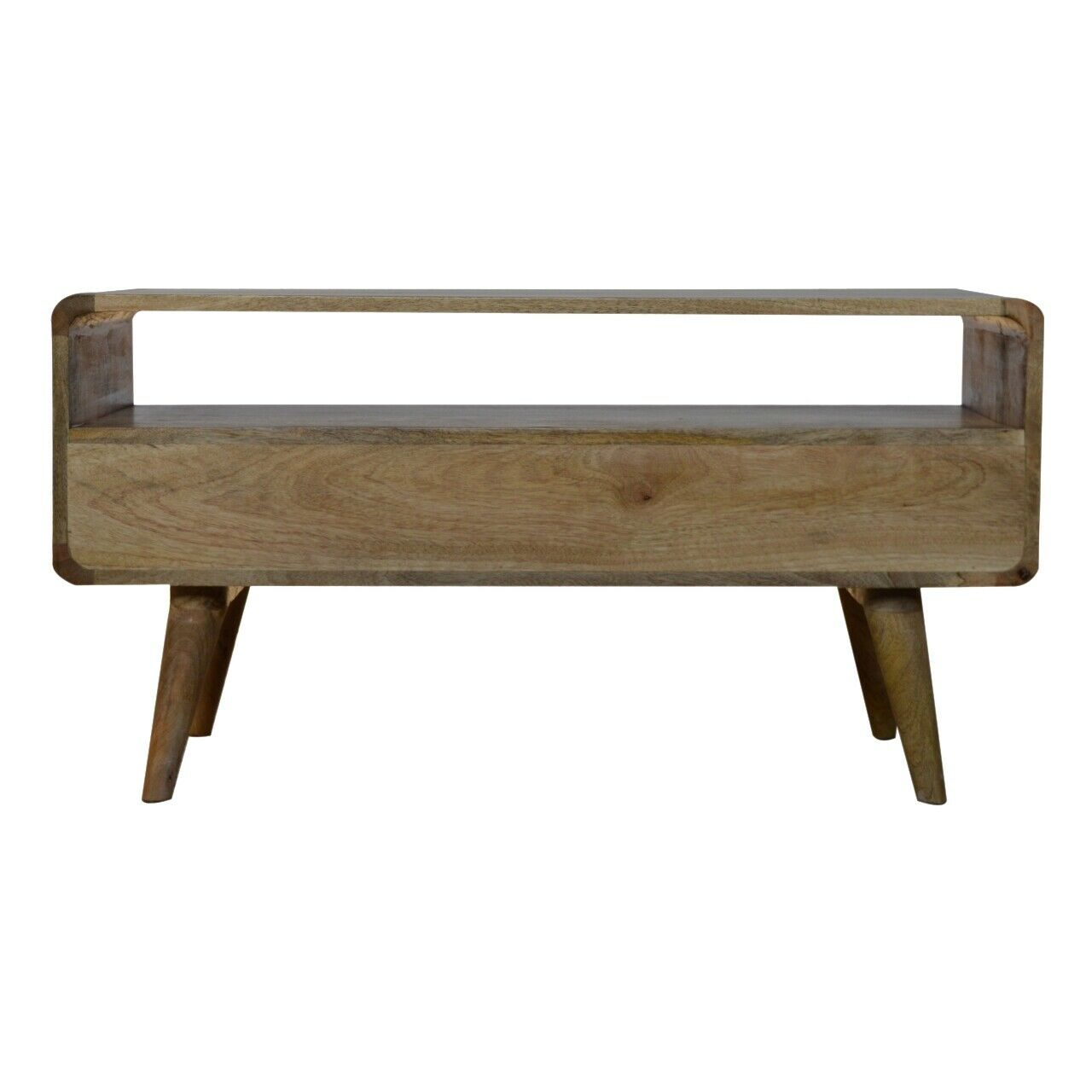 Solid Wood Curved TV Stand with 2 Drawers