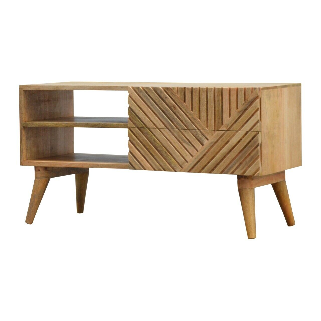Solid Wood 2 Drawer Line Carved TV Stand