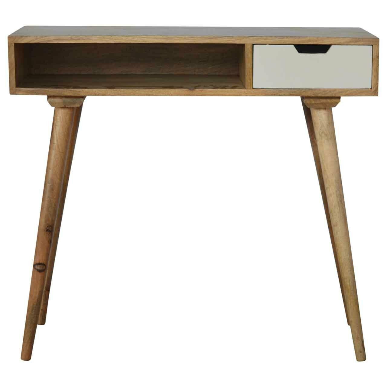 Solid Wood Writing Desk with Hand Painted Drawer & Storage Shelf