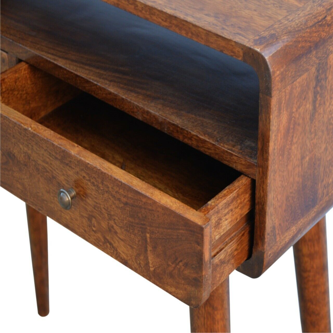 Solid Wood 2 Drawer Curved Chestnut Console Table