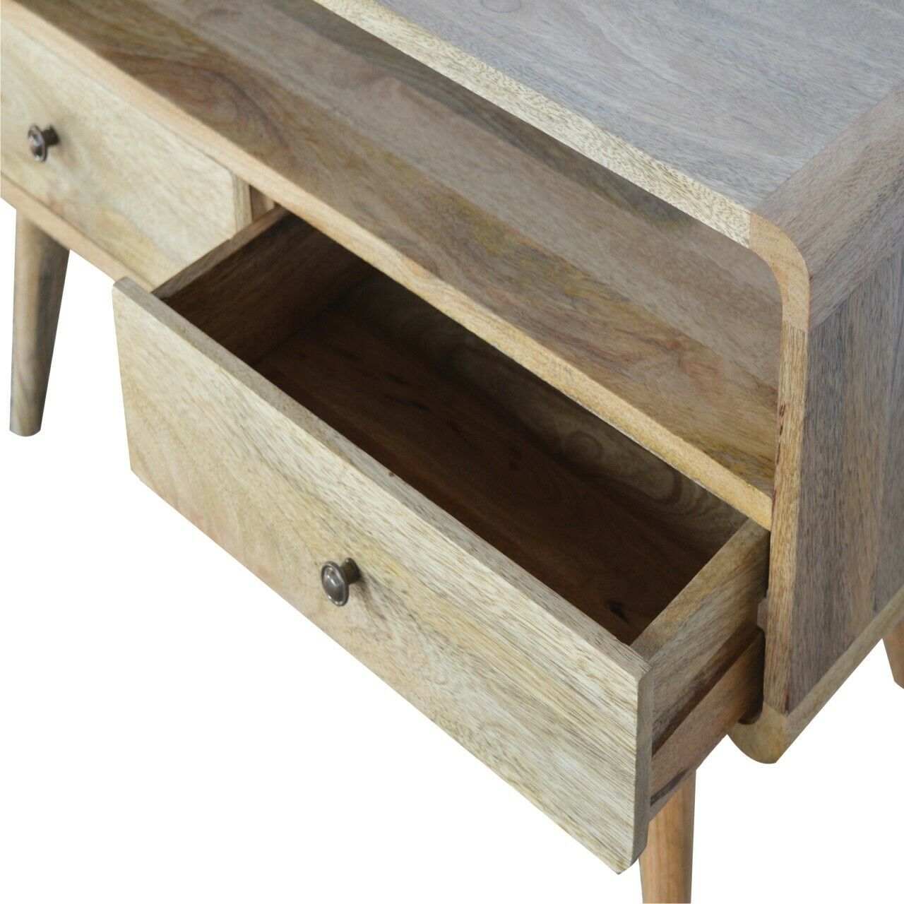 Solid Wood Curved TV Stand with 2 Drawers