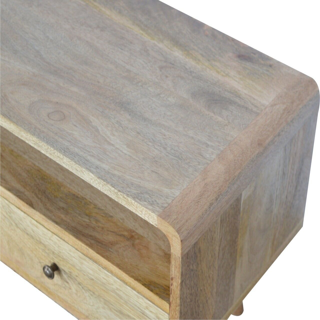 Solid Wood Curved TV Stand with 2 Drawers