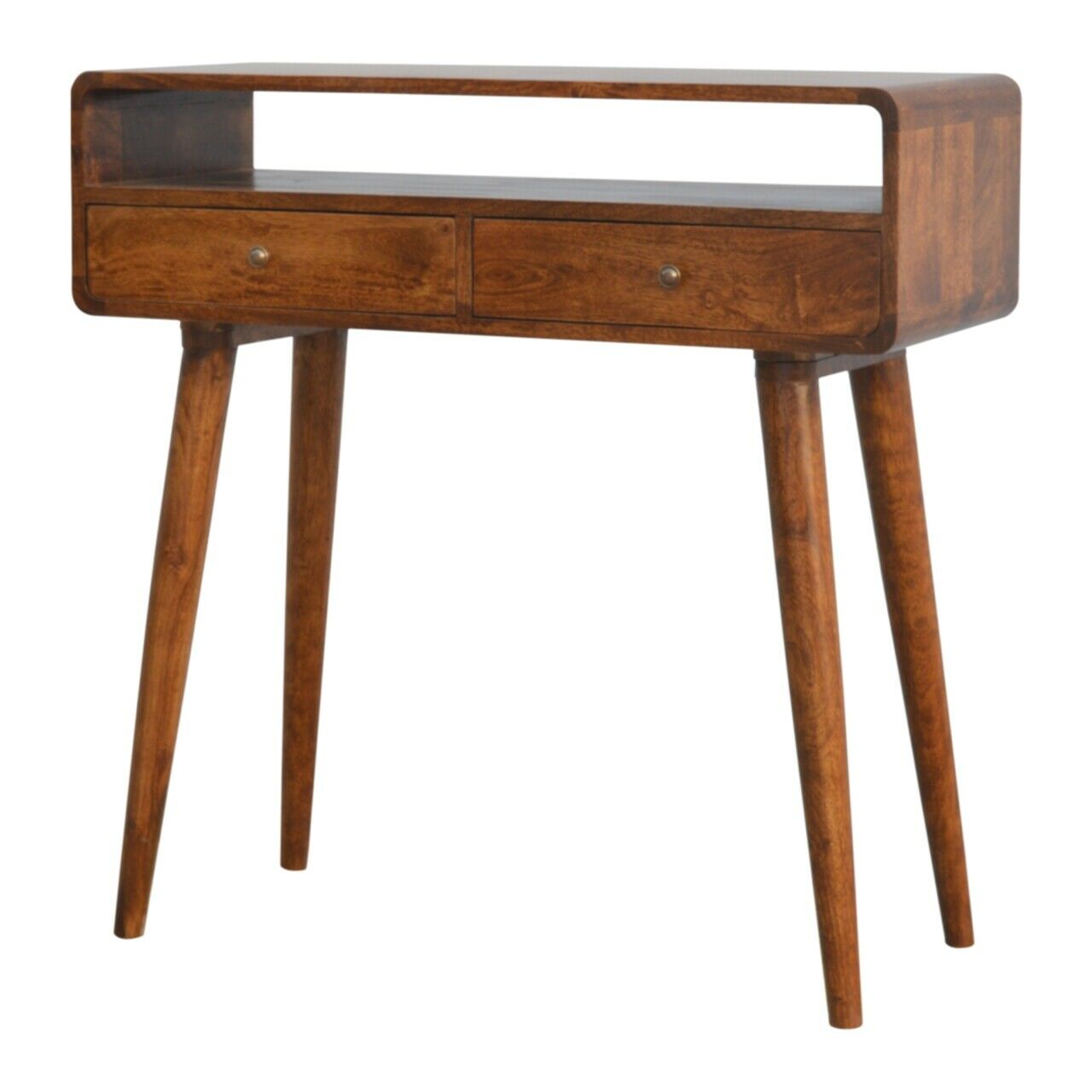 Solid Wood 2 Drawer Curved Chestnut Console Table