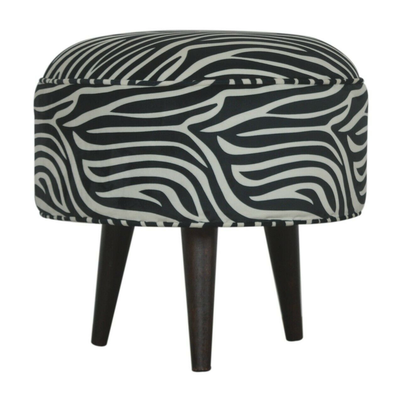Solid Wood Zebra Print Footstool | Nordic Style Walnut Legs