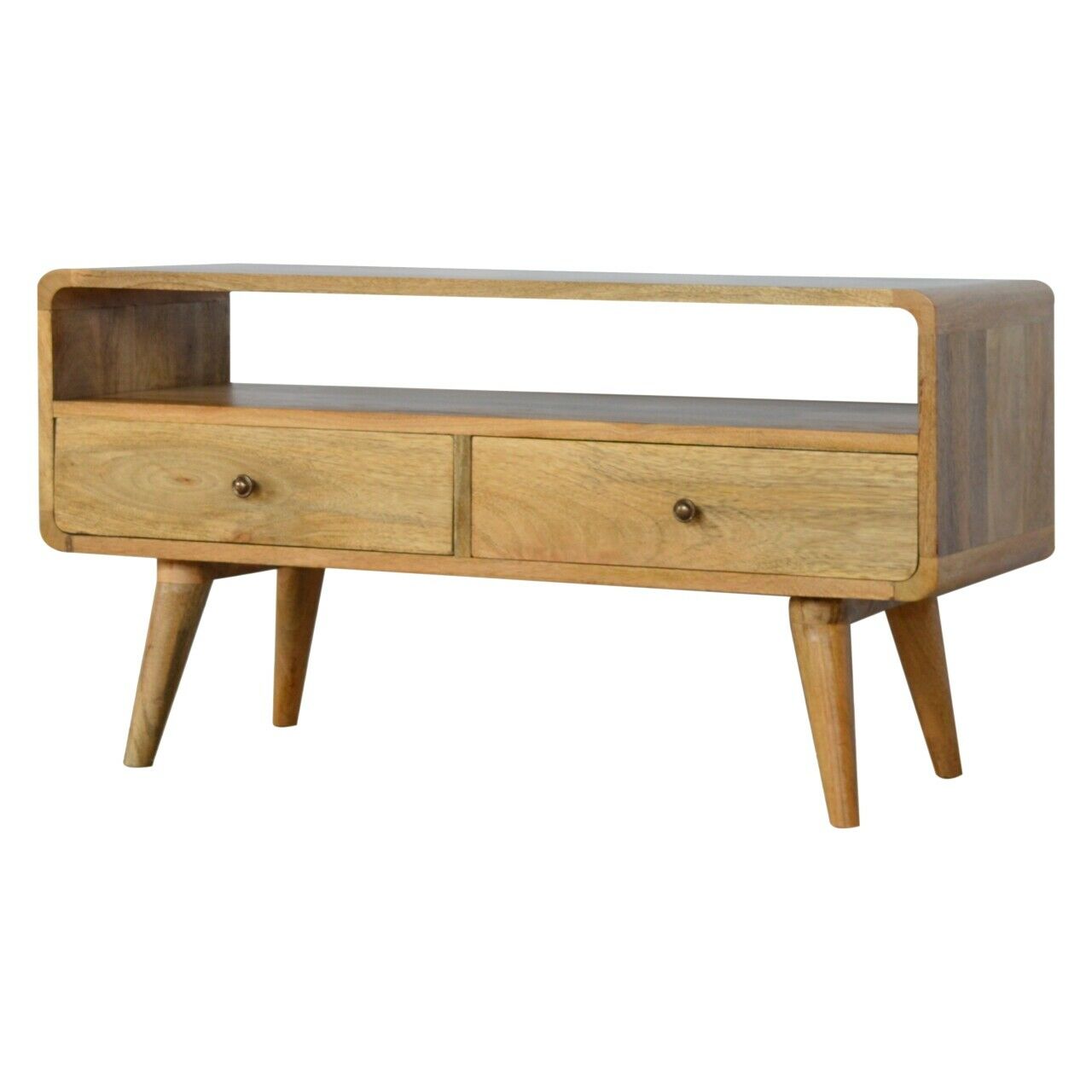 Solid Wood Curved TV Stand with 2 Drawers