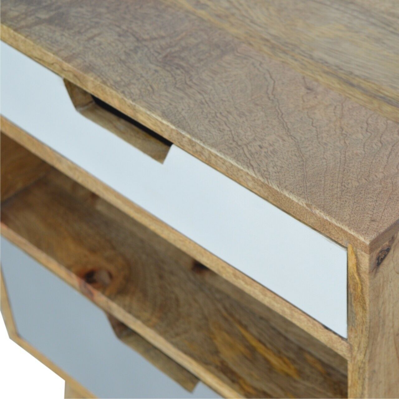 Solid Wood 2 Drawer Grey & White Painted Bedside