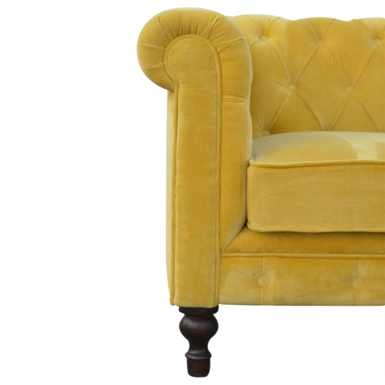 Solid Wood Mustard Yellow Velvet 2 Seater Chesterfield Sofa