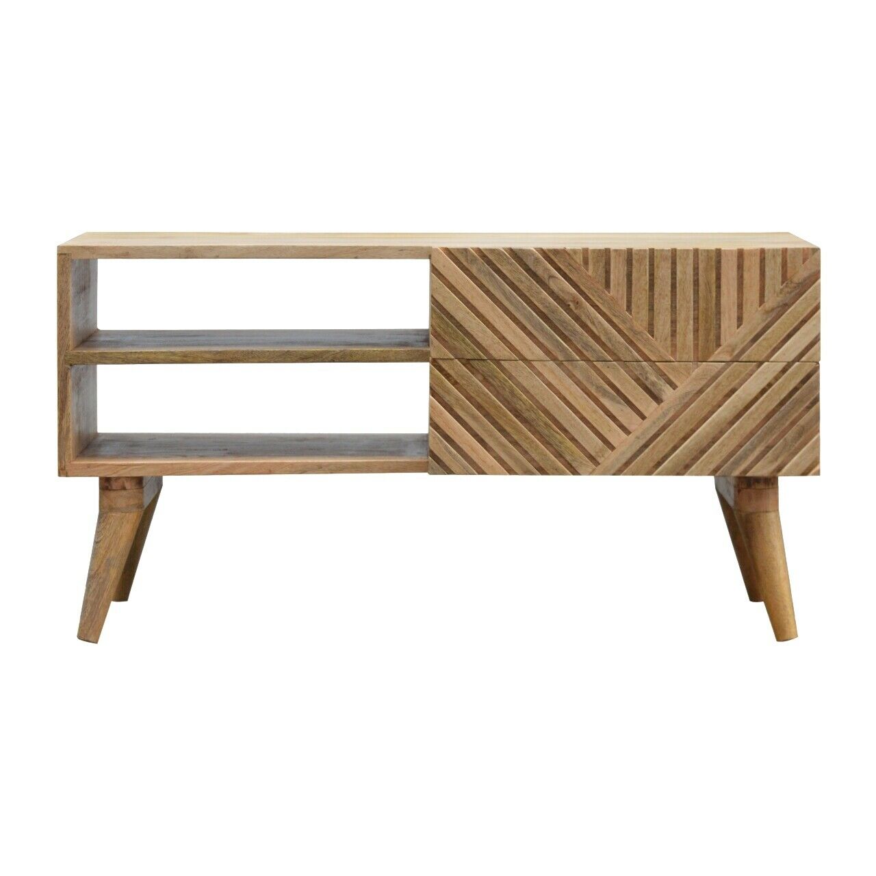 Solid Wood 2 Drawer Line Carved TV Stand