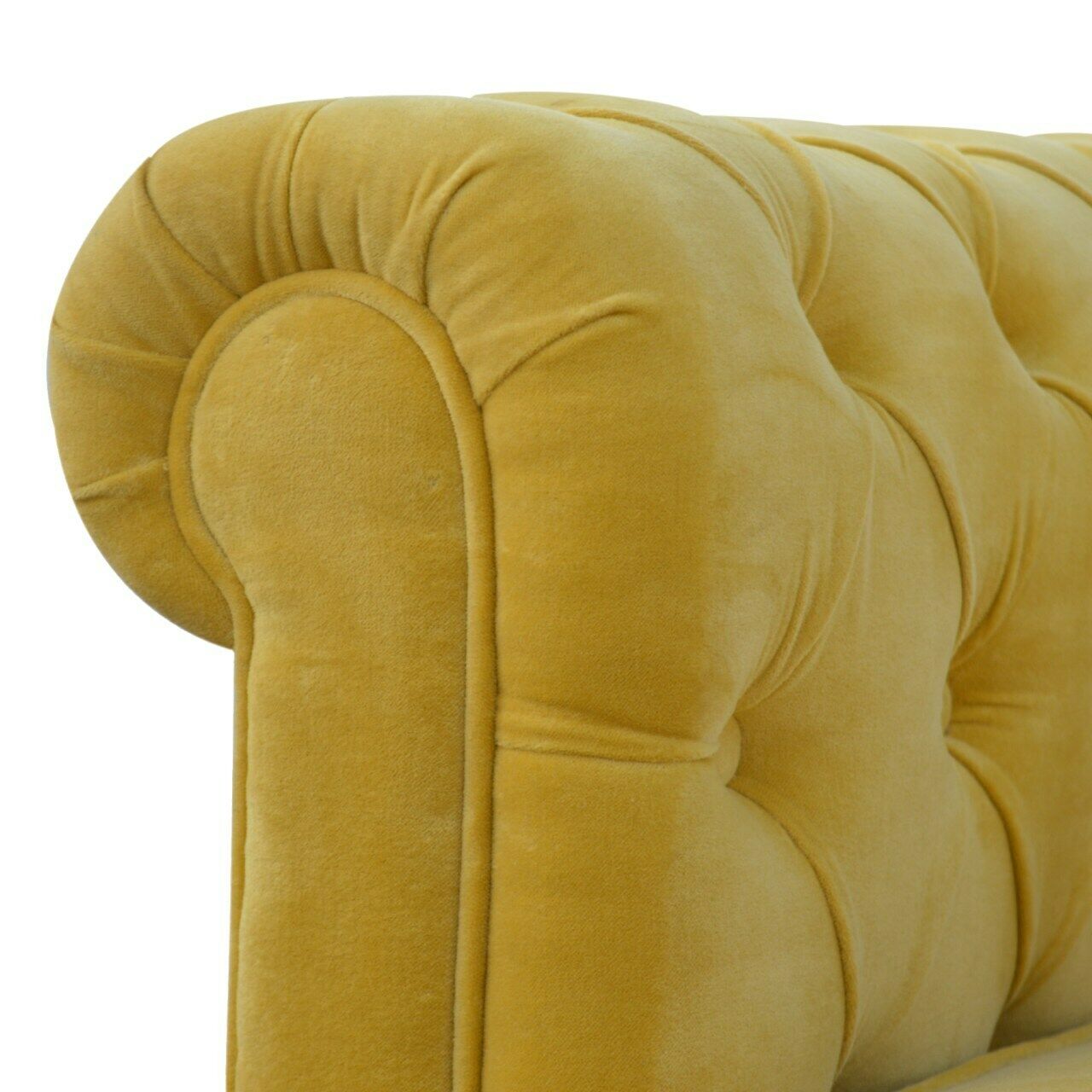 Solid Wood Mustard Yellow Velvet 2 Seater Chesterfield Sofa