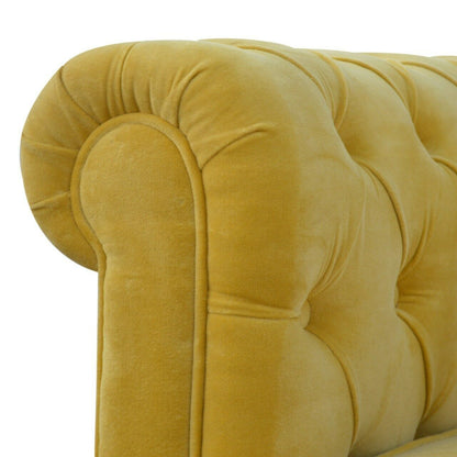 Solid Wood Mustard Yellow Velvet 2 Seater Chesterfield Sofa