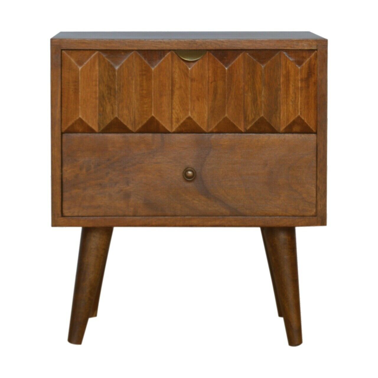 Solid Wood Bedside with Carved Drawer Front