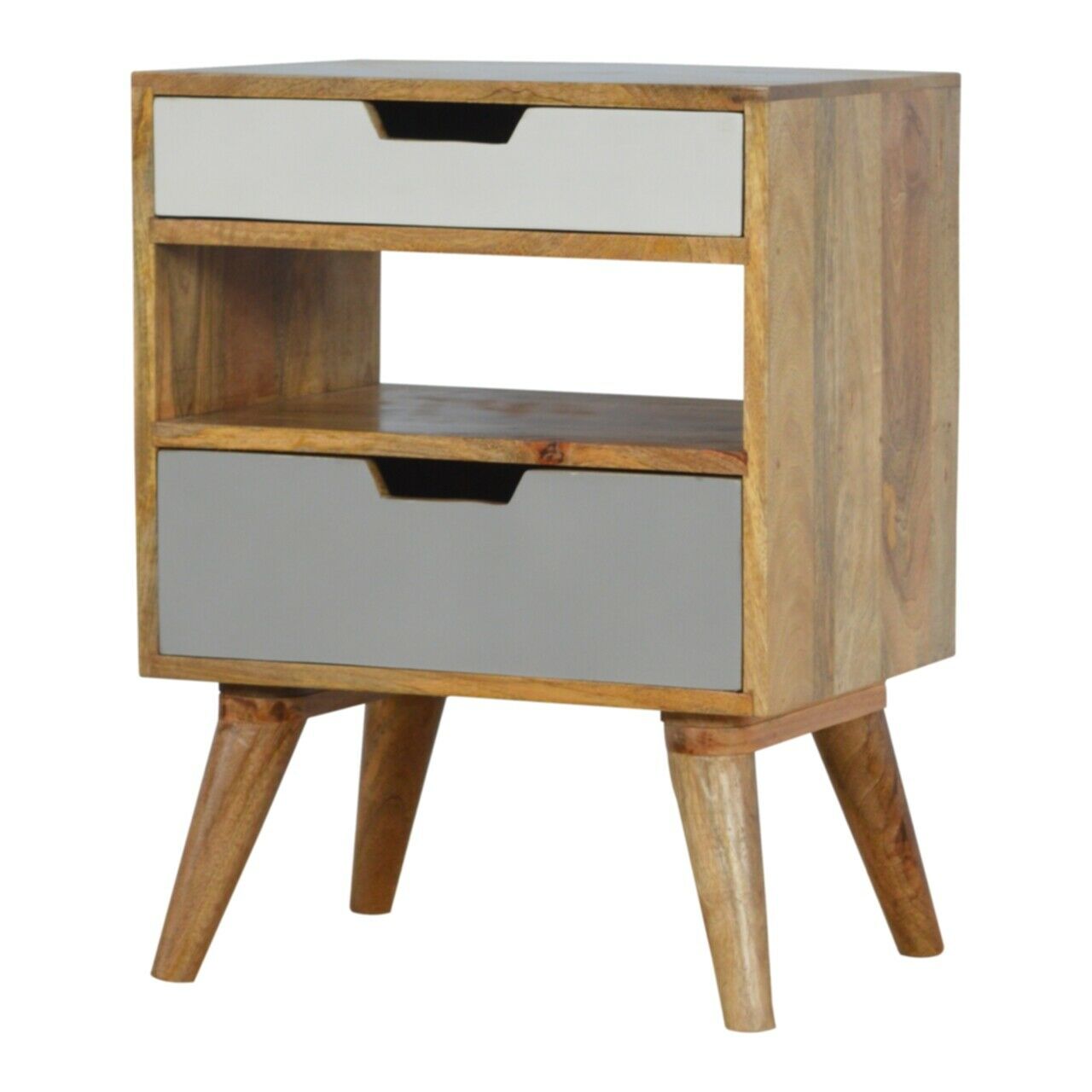 Solid Wood 2 Drawer Grey & White Painted Bedside