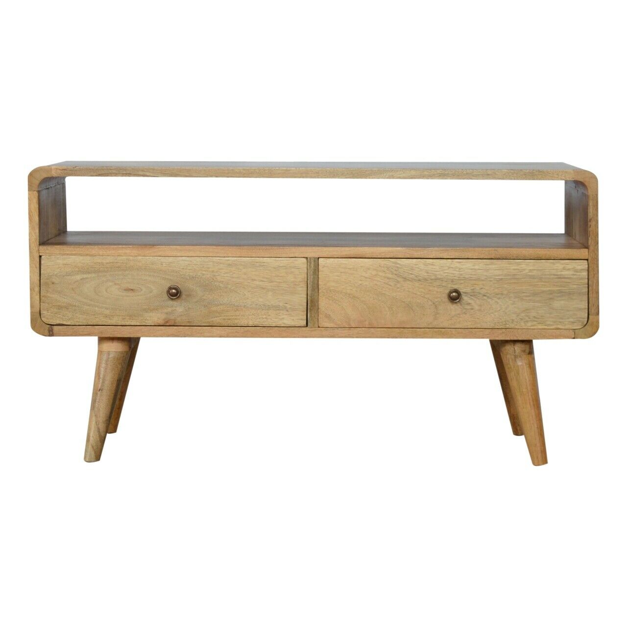 Solid Wood Curved TV Stand with 2 Drawers