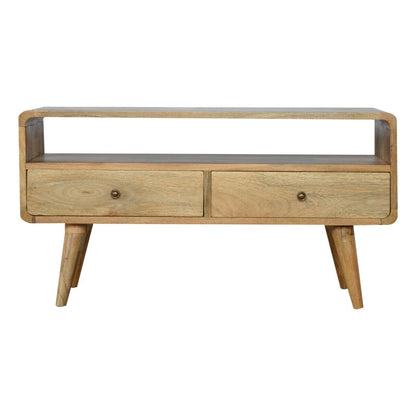 Solid Wood Curved TV Stand with 2 Drawers
