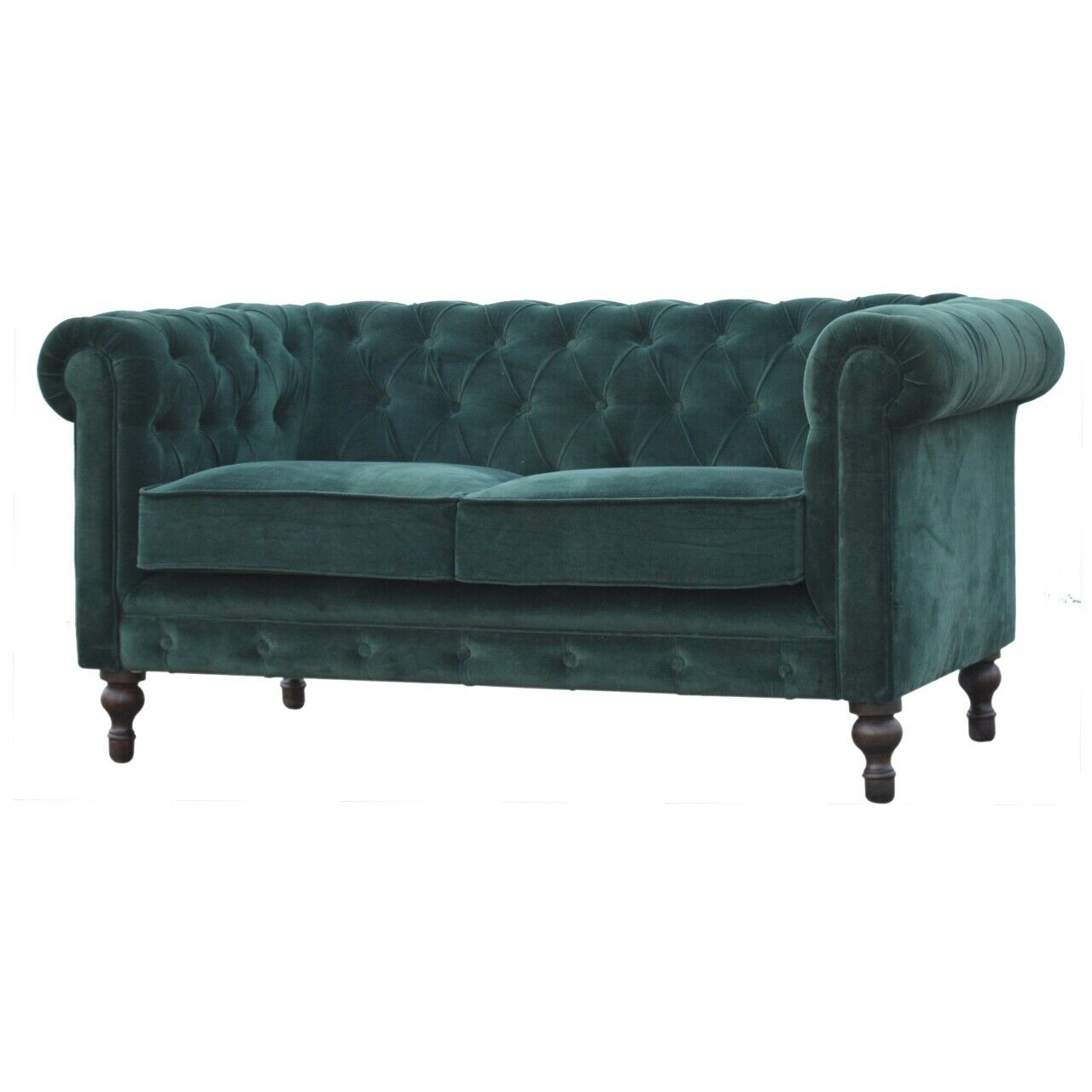 Solid Wood Emerald Green Velvet 2 Seater Chesterfield Sofa