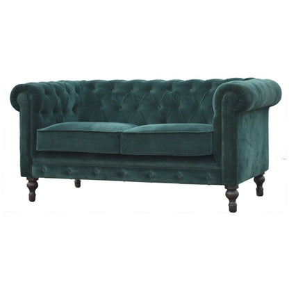 Solid Wood Emerald Green Velvet 2 Seater Chesterfield Sofa