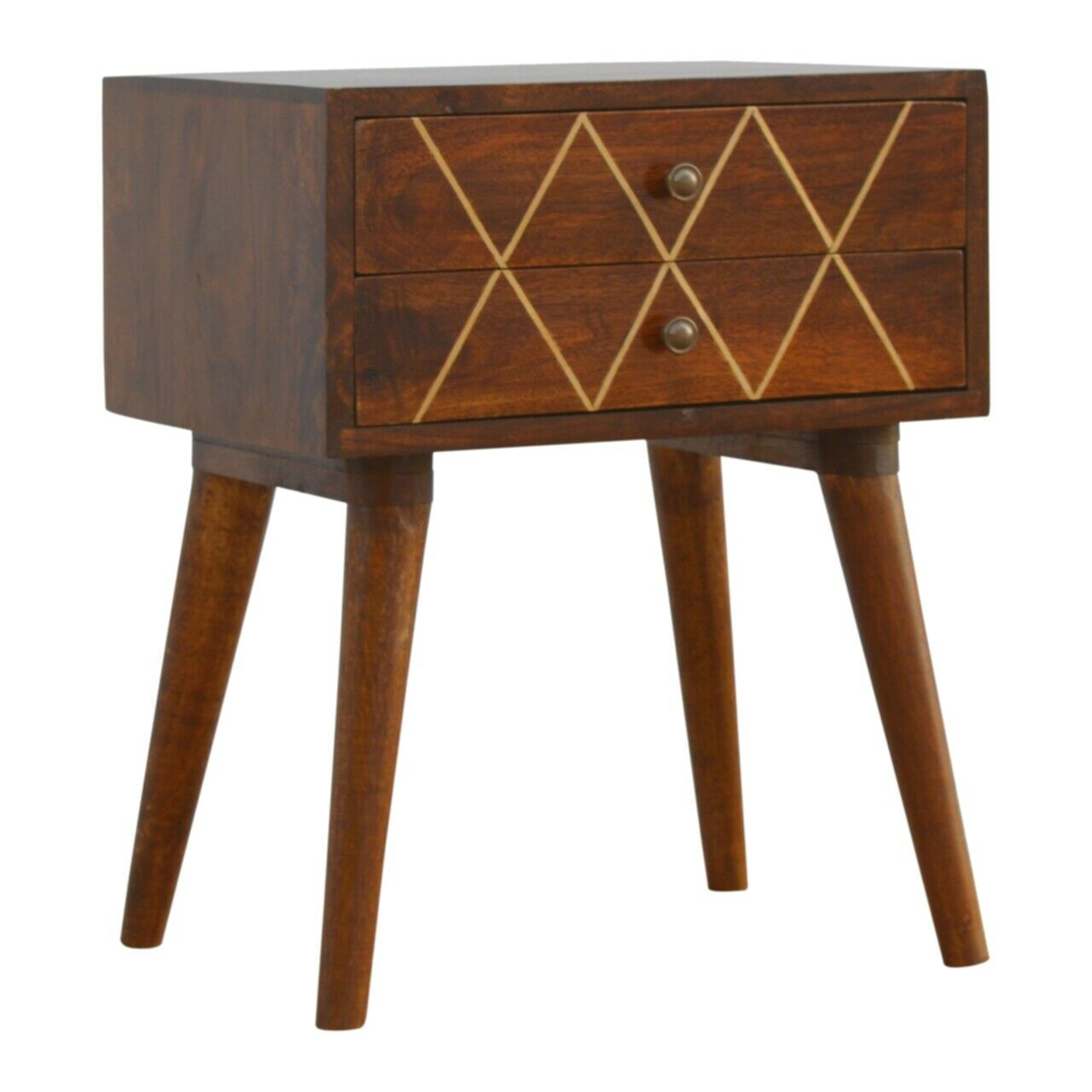 Solid Wood Chestnut Side Table with Gold Detailing