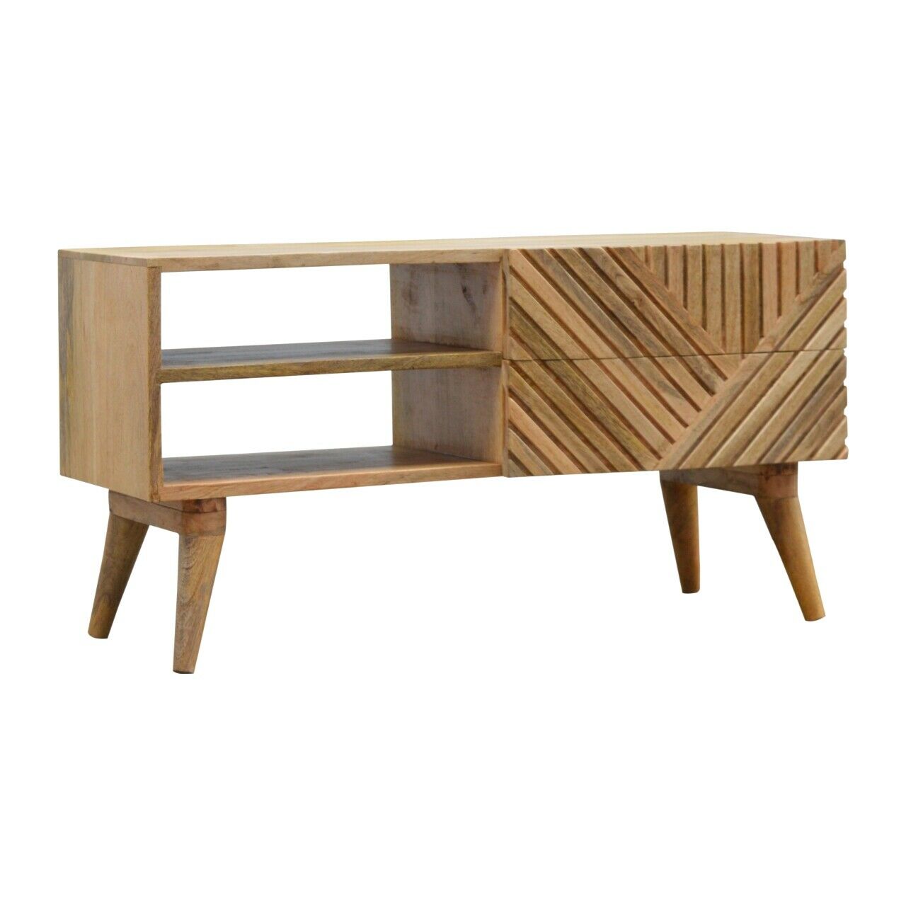 Solid Wood 2 Drawer Line Carved TV Stand