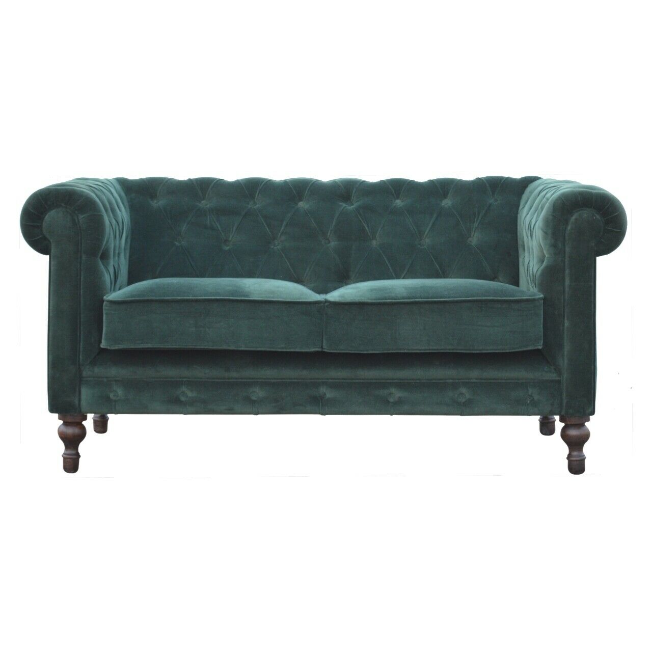 Solid Wood Emerald Green Velvet 2 Seater Chesterfield Sofa