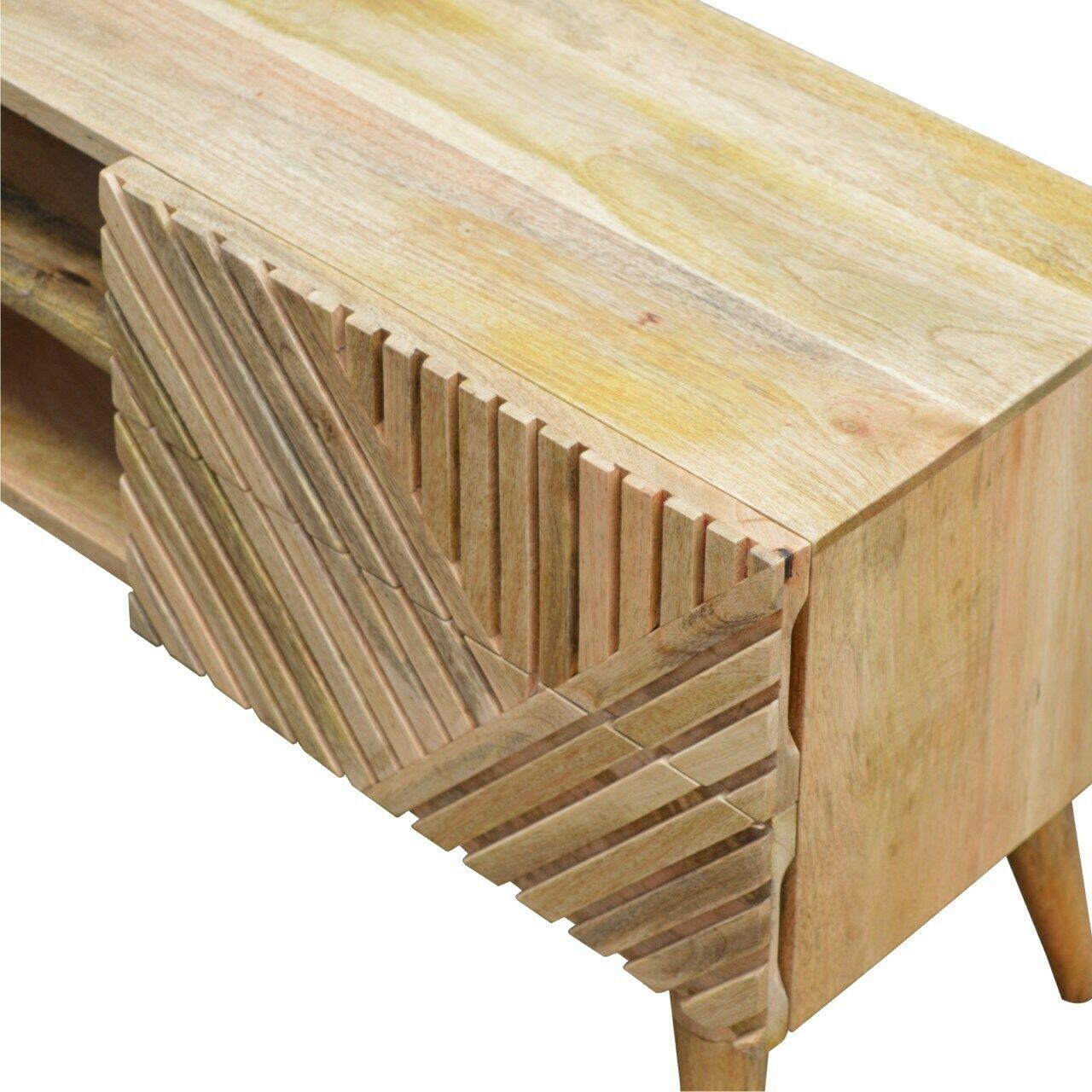 Solid Wood 2 Drawer Line Carved TV Stand